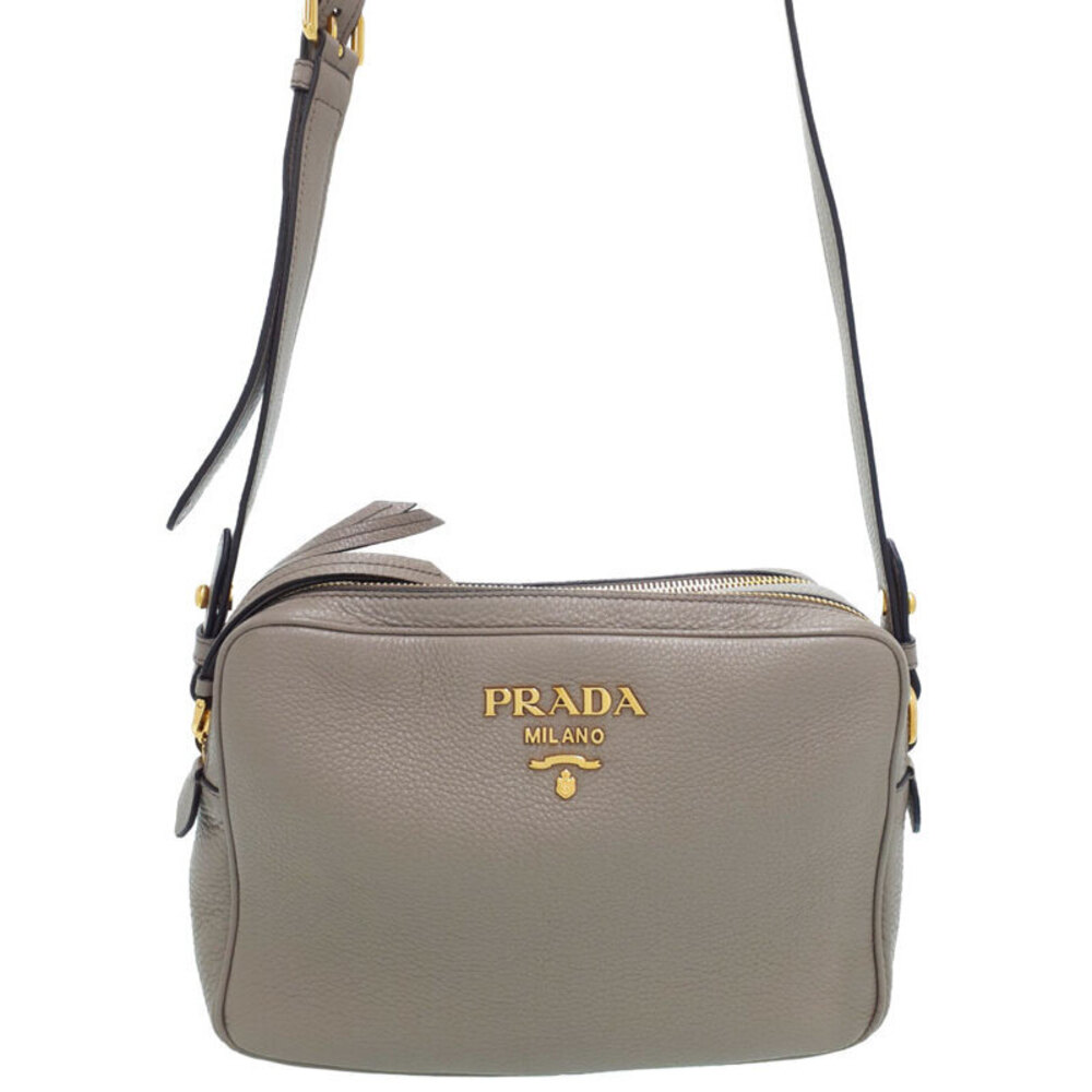 Prada Argilla Gray Vitello Phenix Leather Double Zip Crossbody Bag
